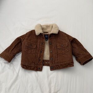 GAP Brown Corduroy Jean Jacket with Cream Sherpa Collar baby size 6 months